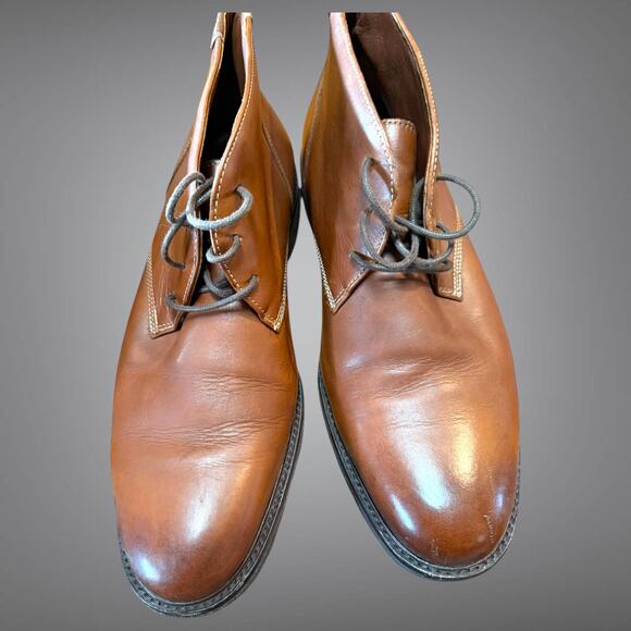 Men's JOHNSTON & MURPHY Copeland Red Brown Oiled Leather Chukka Boots - Picture 3 of 10